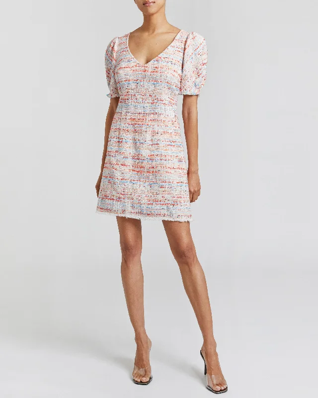BIANCA Tweed Shift Dress with Puff Sleeves Tunics Fashionable chic