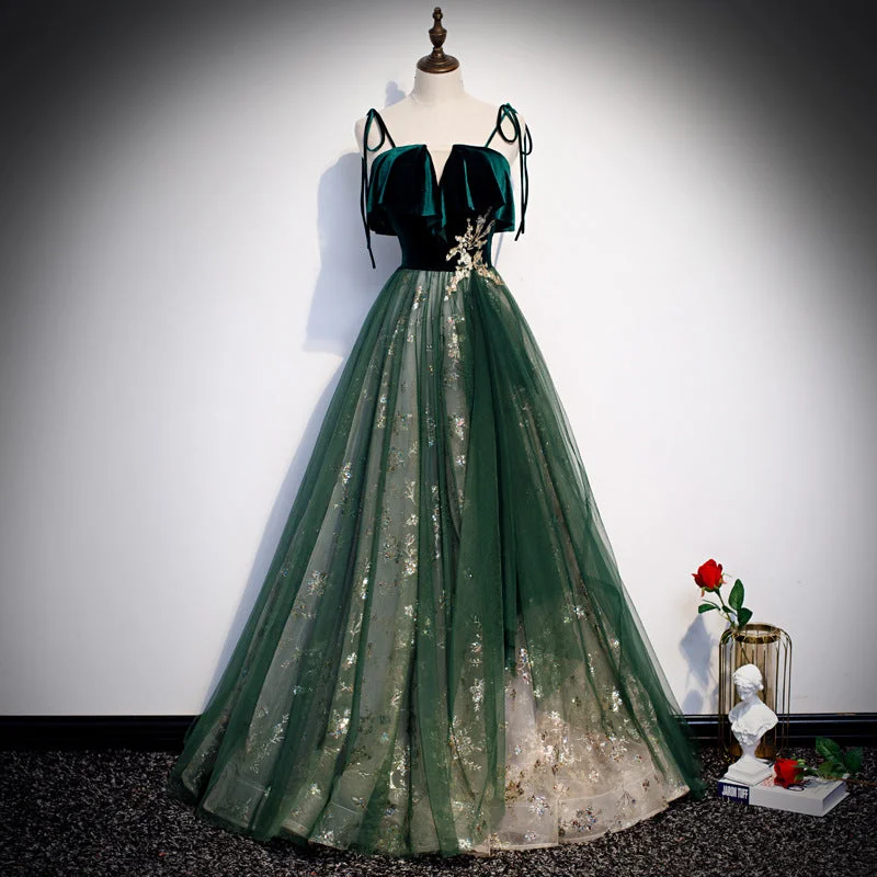Vireous Long Sling Evening Dress Dark Green Fantasy Style Tunics Distressed trendy