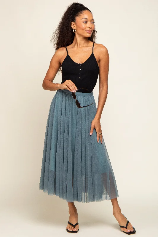 Teal Tulle Midi Skirt denim skirt durable