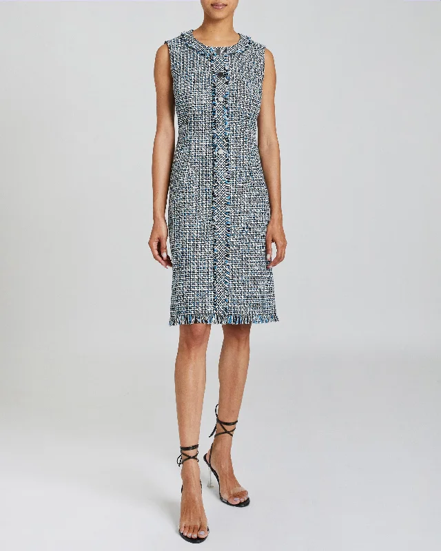 LAURA Tweed Sheath Dress with Front Button Panel Bodycon Club Sequined
