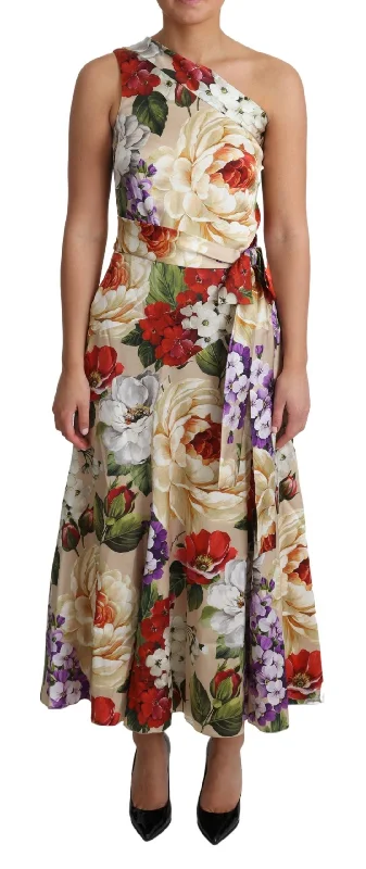 Dolce & Gabbana Elegant One-Shoulder Floral Silk Maxi Women's Dress Tunics Sale discount Dolce & Gabbana Elegant One-Shoulder Floral Silk Maxi Women's Dress Tunics Sale discount
