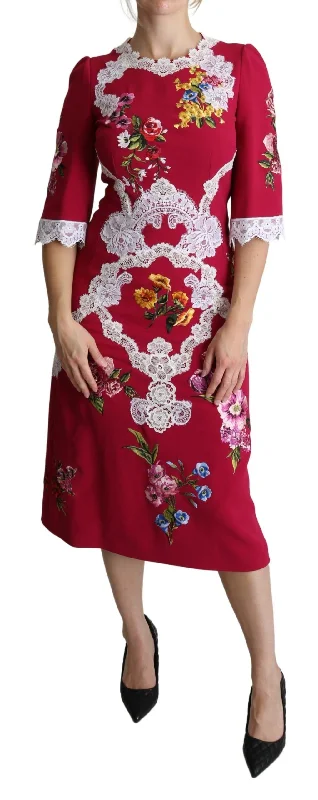 Dolce & Gabbana Floral Embroidered Sheath Midi Women's Dress Tunics Canvas sturdy