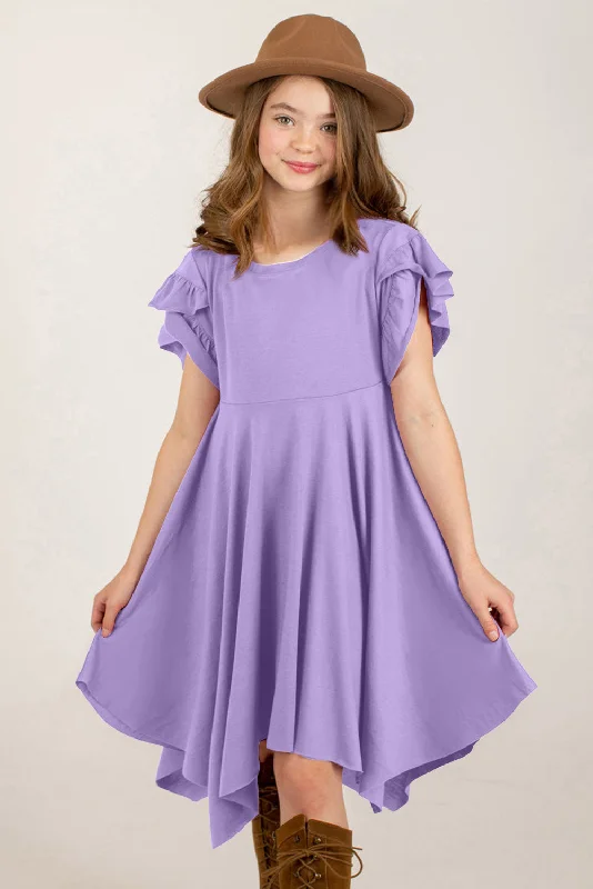 Round Neck Petal Sleeve Dress Square Neckline Feminine
