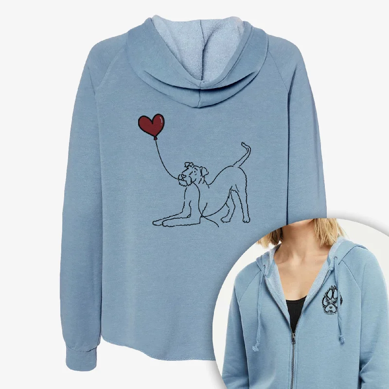 Airedale Terrier Heart String- Women's Cali Wave Zip-Up Sweatshirt Hoodie with Zipper Placket Modern Functional