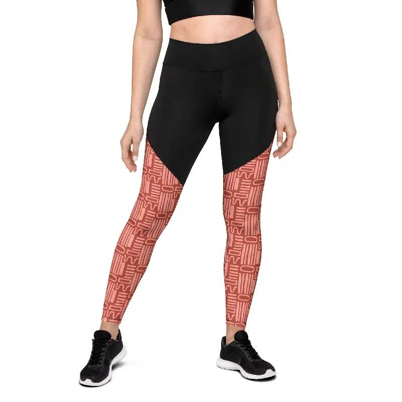 Legging de sport "Rouge motif géometrique" Trendy Full-Length Leggings