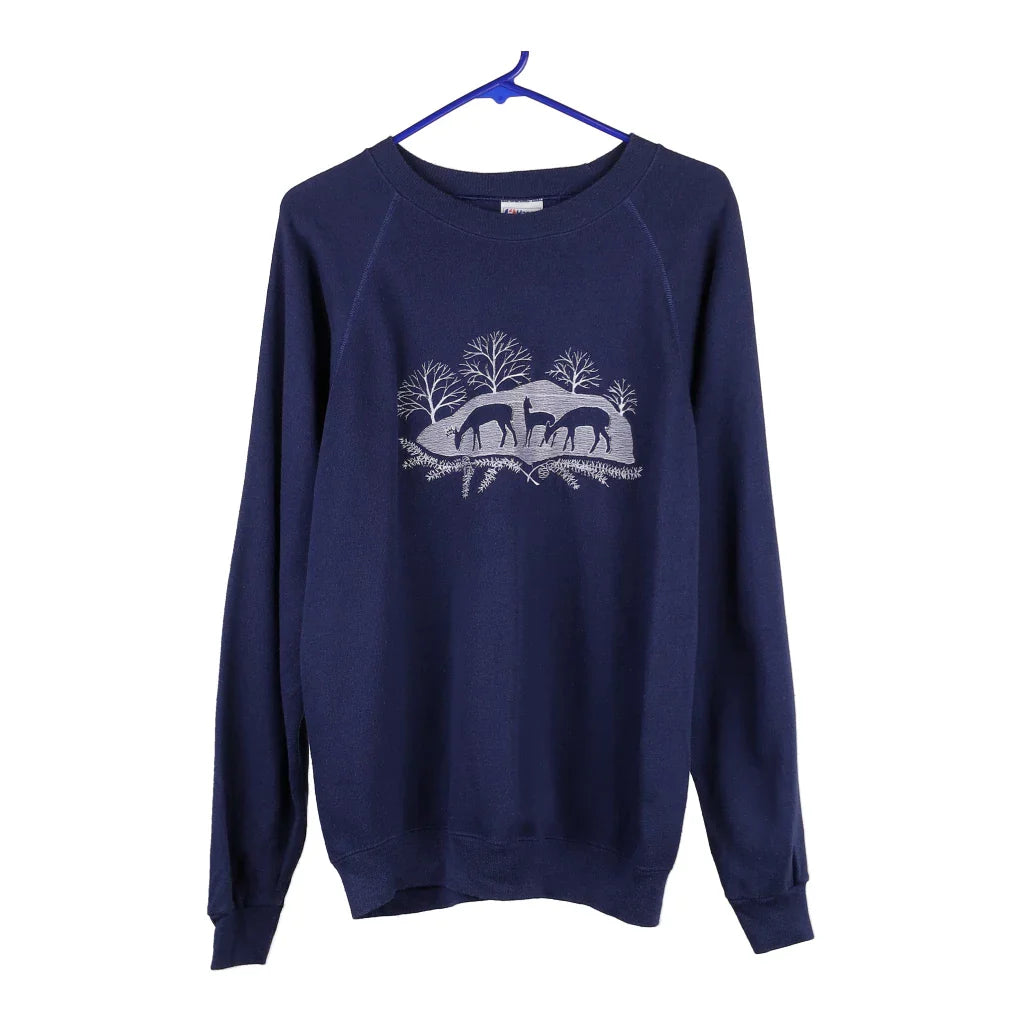 Hanes Christmas Sweatshirt - Large Navy Cotton Blend Hoodie with Toggle Buttons Decorative Unique