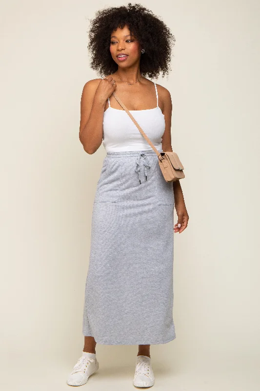 Grey Fleece Drawstring Maxi Skirt high waist skirt