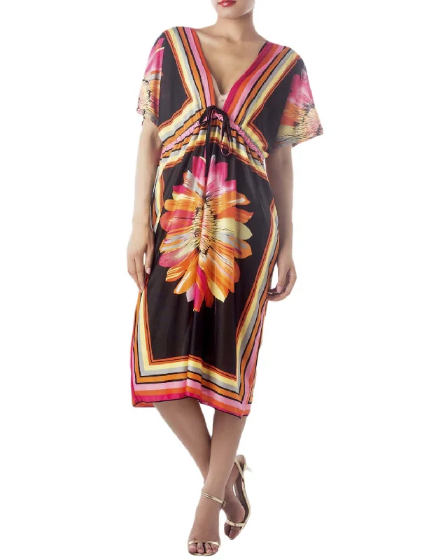 iB-iP Women's Floral Flutter Sleeve Relaxed Sack Cozy Midi Casual Dress Tunics Print Colorful iB-iP Women's Floral Flutter Sleeve Relaxed Sack Cozy Midi Casual Dress Tunics Print Colorful