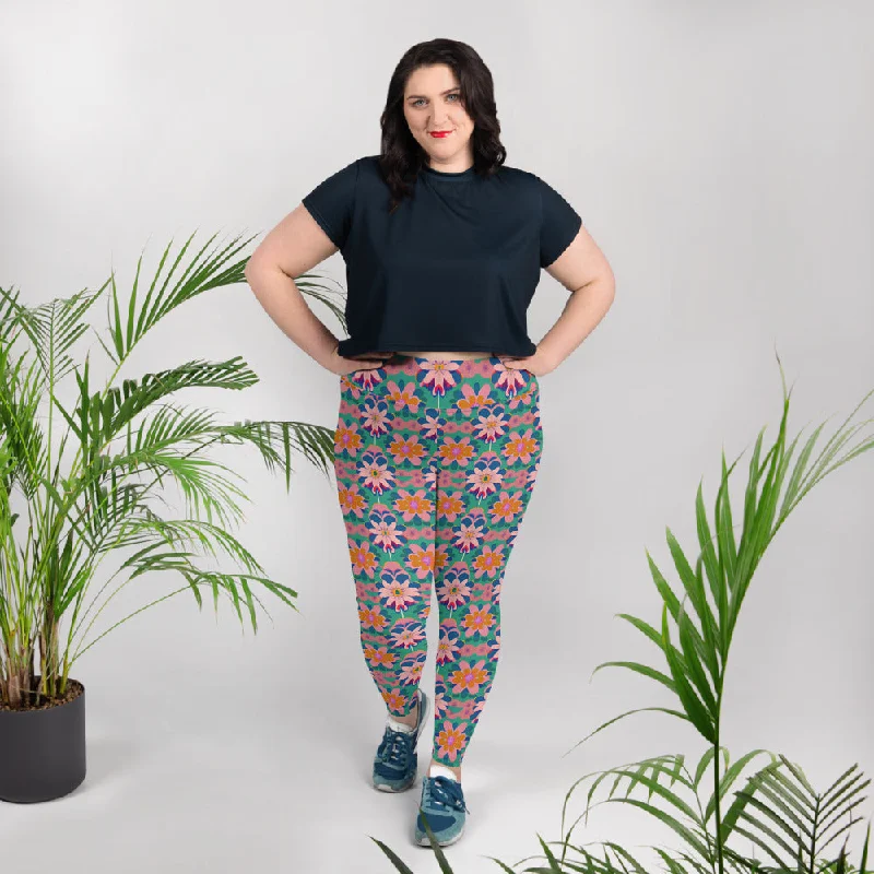 Legging Grande Taille "Fleurs multicolores" Fashionable Full-Length Active Leggings