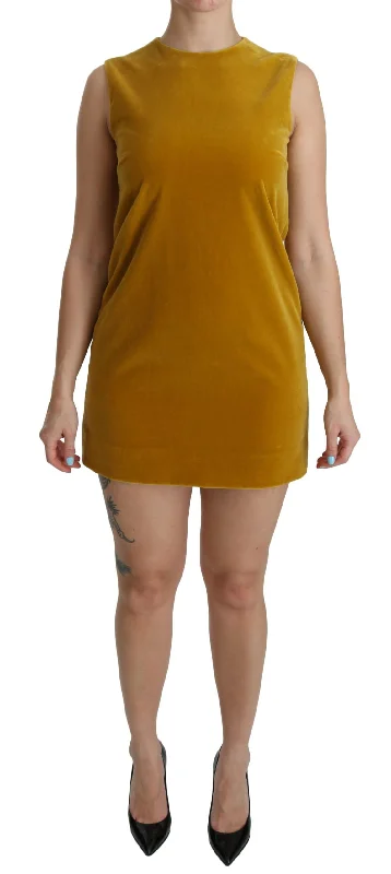 Dolce & Gabbana Mustard Velvet Shift Mini Women's Dress Tunics New arrival