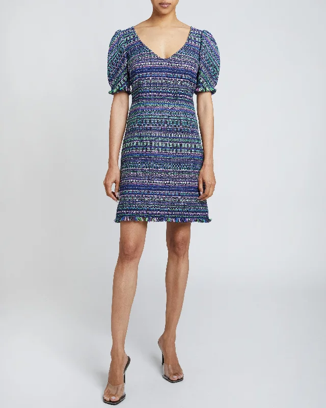 BIANCA Tweed Shift Dress with Puff Sleeves Tunics Luxurious high-end