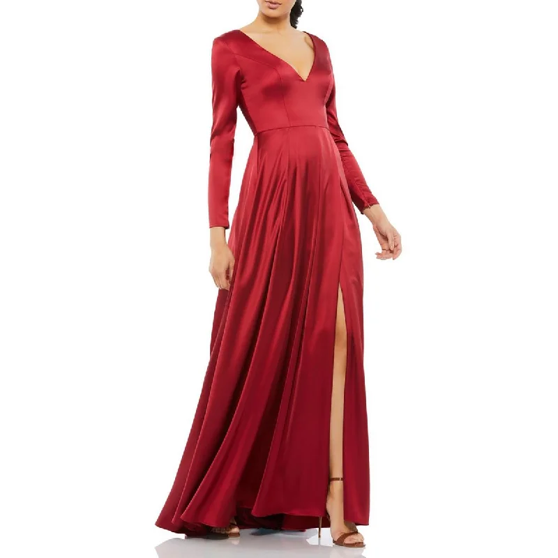 Womens Satin Pleated Evening Dress Shift Classic Vintage