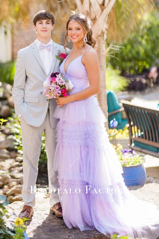 Homecoming Dress | Lilac V-Neck Layered A-Line Formal Gown Tunics Versatile functional Homecoming Dress | Lilac V-Neck Layered A-Line Formal Gown Tunics Versatile functional