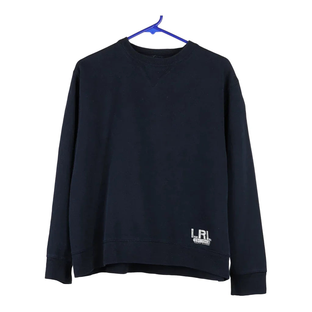 Ralph Lauren Sweatshirt - Small Navy Cotton Hoodie with Hem Detail Decorative Unique Ralph Lauren Sweatshirt - Small Navy Cotton Hoodie with Hem Detail Decorative Unique
