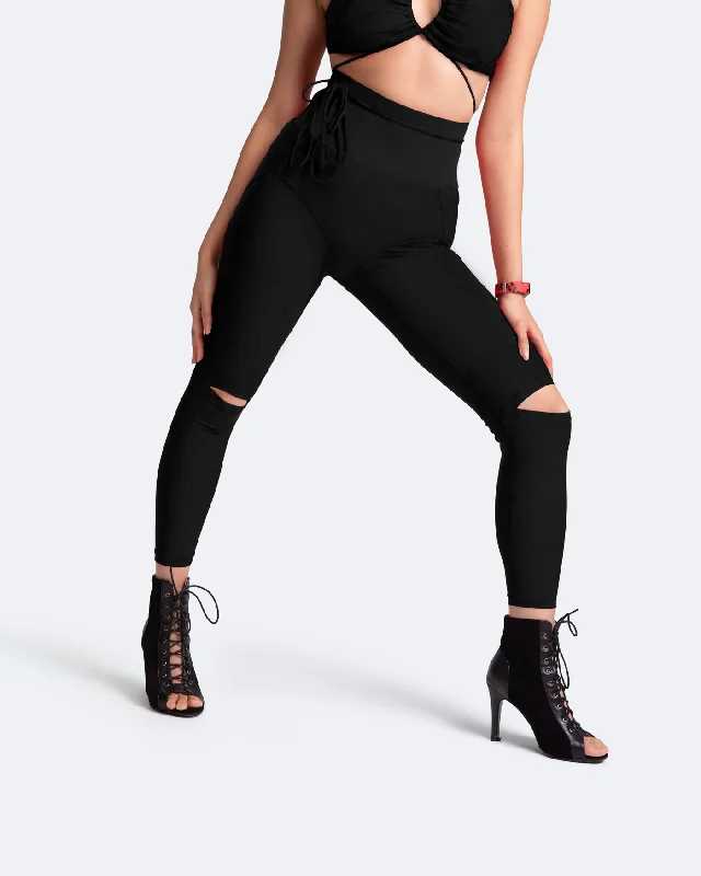 High-Rise Knee-Slit Leggings Cozy Ribbed Leggings
