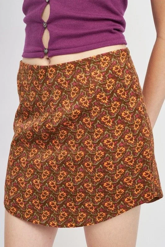 Emory Park | Printed Mini Skirt With Curved Hem silk skirt lustrous