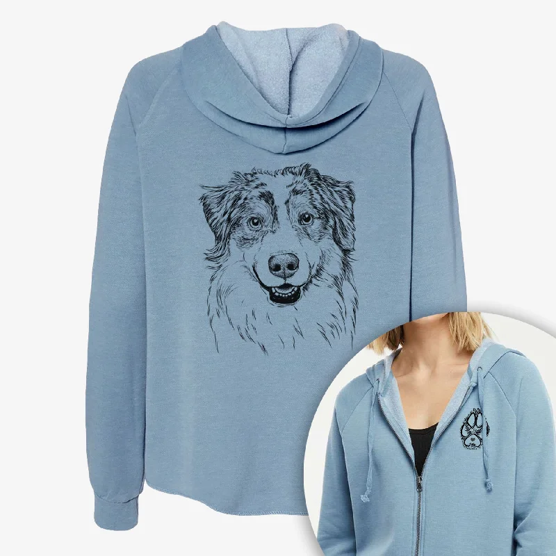 Aonghus the Australian Shepherd - Women's Cali Wave Zip-Up Sweatshirt Hoodie with Hood Adjustable Protection Aonghus the Australian Shepherd - Women's Cali Wave Zip-Up Sweatshirt Hoodie with Hood Adjustable Protection