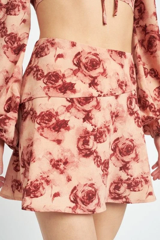 Emory Park Floral Flared Mini Skirt chiffon skirt lightweight
