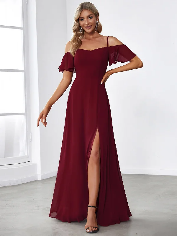 DOROTHY OFF-SHOULDER SPLIT V-NECK EVENING DRESS Tunics Fashionable chic