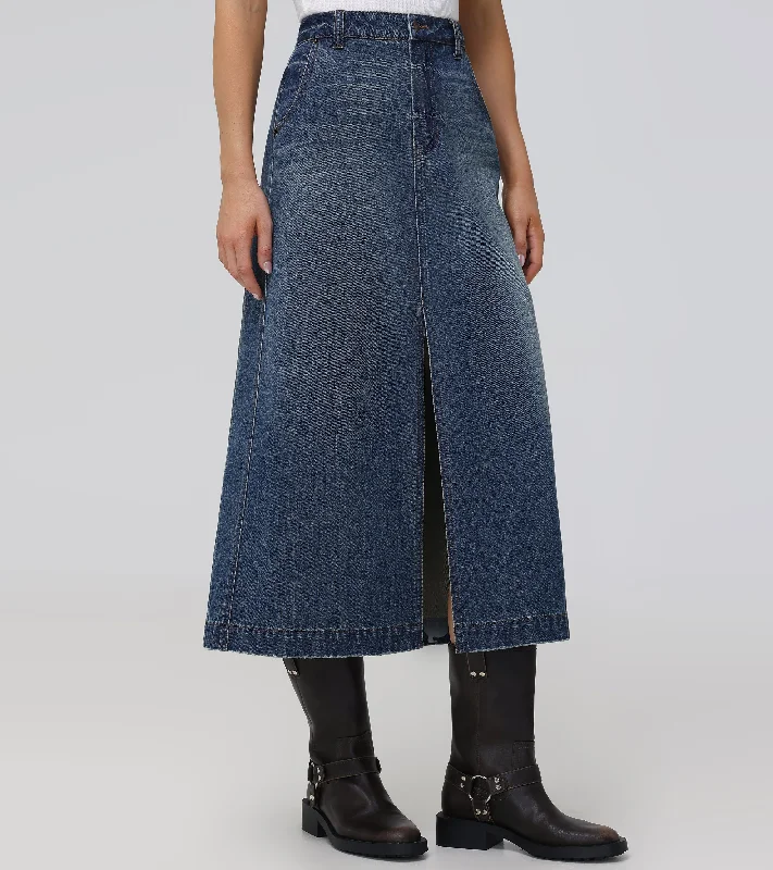 Seamed Denim Maxi Skirt zip skirt side