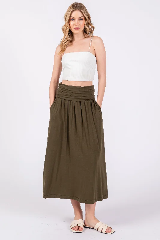 Olive Fold-Over Maxi Skirt denim skirt classic
