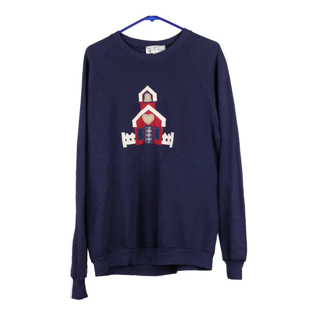 Karens Christmas Sweatshirt - XL Navy Cotton Hoodie with Hem Frayed Vintage Worn