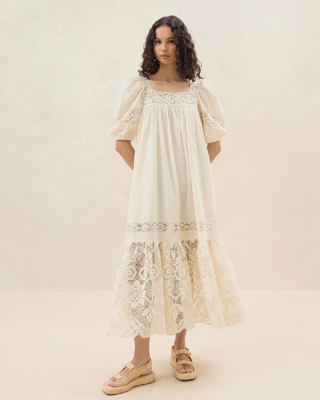 Jo Cream Puff-Sleeve Dress Tunics Running lightweight