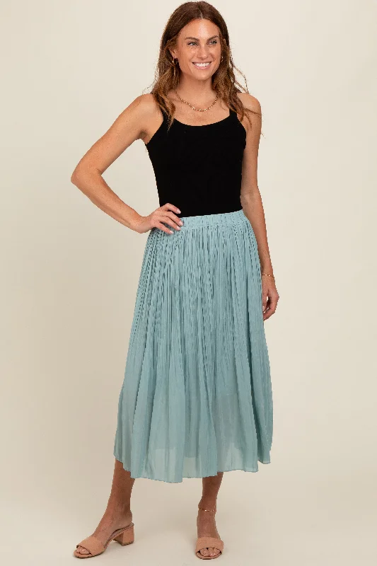 Blue Pleated Midi Skirt chiffon skirt lightweight