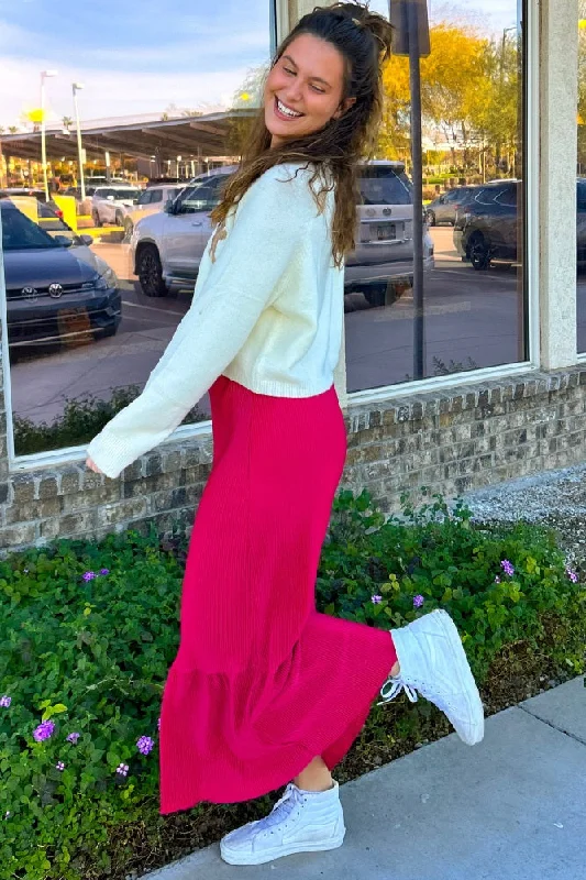 Red Plisse Maxi Skirt seamless skirt comfort