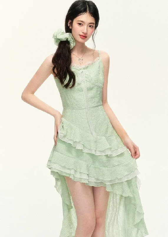 Mint Green Irregular Hem Holiday Style Slim Suspender Dress/White Leggings NTO0093 Comfortable Slip-On Compression Leggings