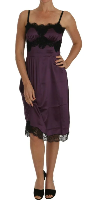 Dolce & Gabbana Elegant Purple Silk Lace Chemise Women's Dress Tunics Distressed trendy Dolce & Gabbana Elegant Purple Silk Lace Chemise Women's Dress Tunics Distressed trendy
