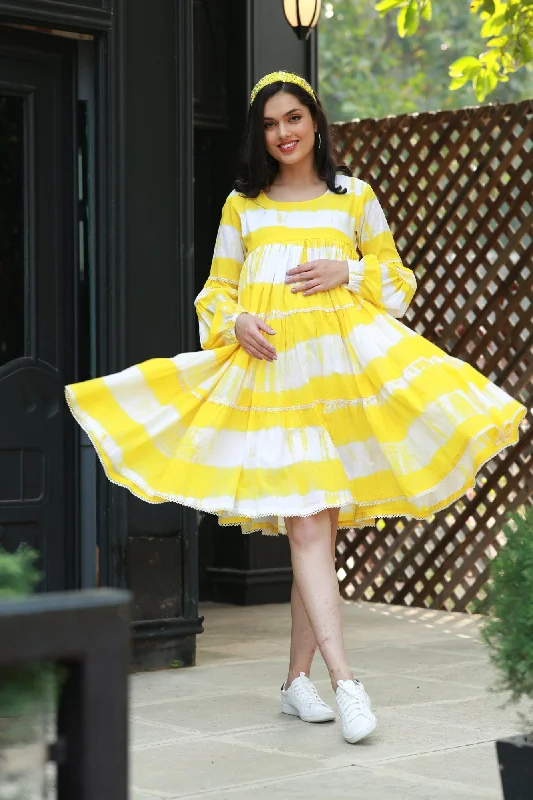 Premium Sunshine Mulmul Maternity & Nursing Frill Dress Tunics Ceremony elegant