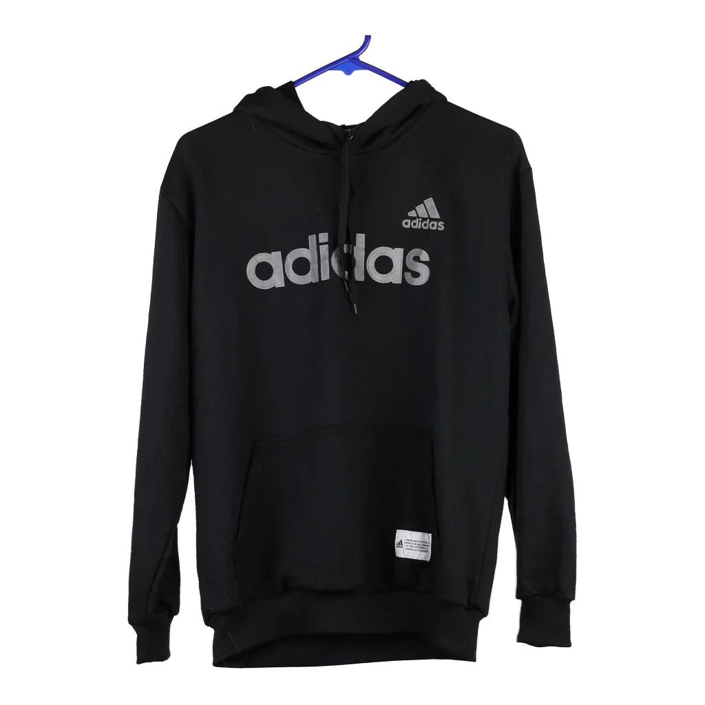 Adidas Spellout Hoodie - XL Black Cotton Blend Hoodie with Metallic Shiny Futuristic