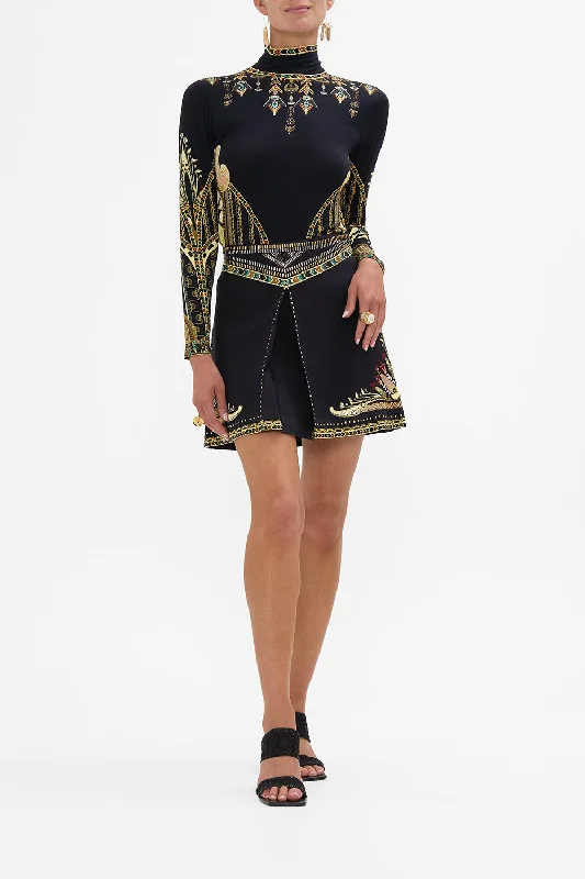 METAL STUDDED SHAPED WAISTBAND MINI SKIRT THEY CALLED HER NEFERTARI silk skirt lustrous