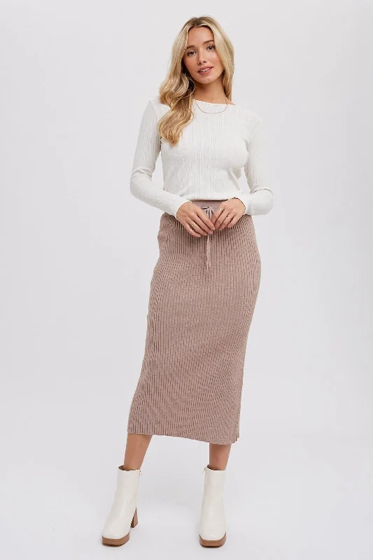 Mocha Rib Knit Midi Skirt maxi skirt elegant