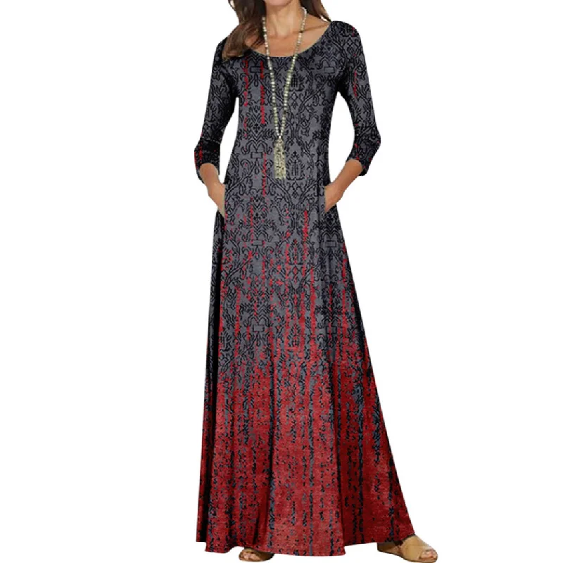 Round Neck Abstract Print Long Dress, Plus Sizes Tunics Winter warm
