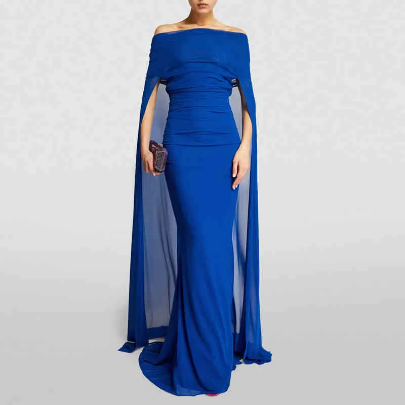 Women's Catwalk Open Back Off-Shoulder Cape Long Dress Tunics Recommended stylist