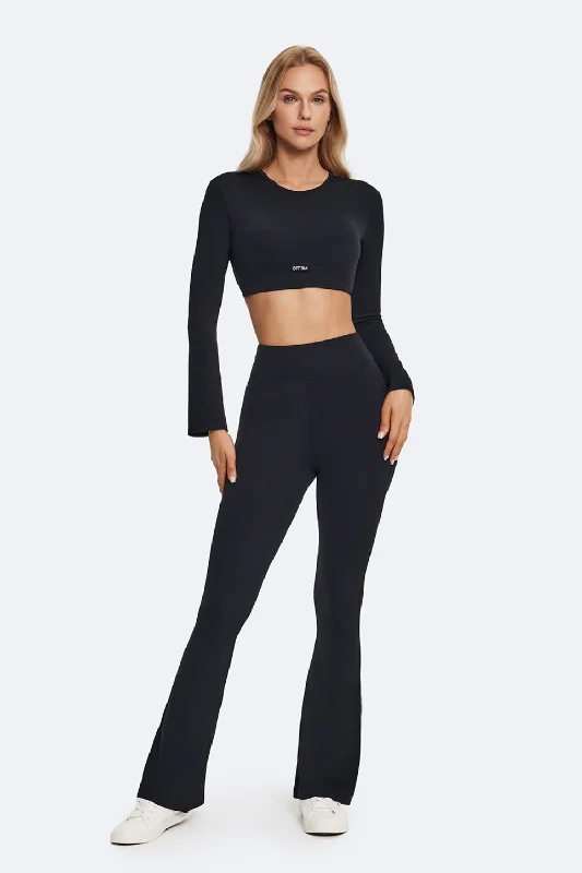 High-Waisted Flared Leggings Elegant Satin Finish Leggings