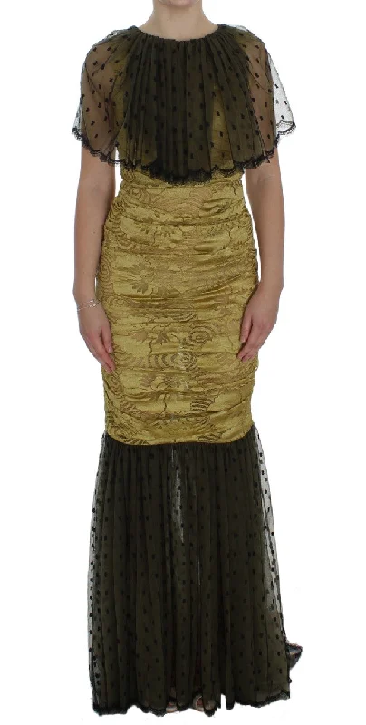 Dolce & Gabbana Yellow Floral Lace Sheath Women's Dress Casual Short Summer