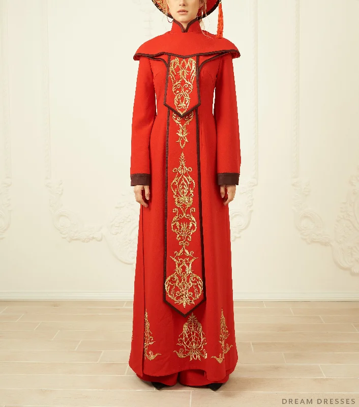 Red and Gold Ao Dai | Vietnamese Bridal Dress (#ARNELLE) Tunics Stylish modern