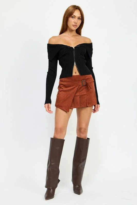 Emory Park Wrapped Buckle Belt Mini Skirt silk skirt elegant