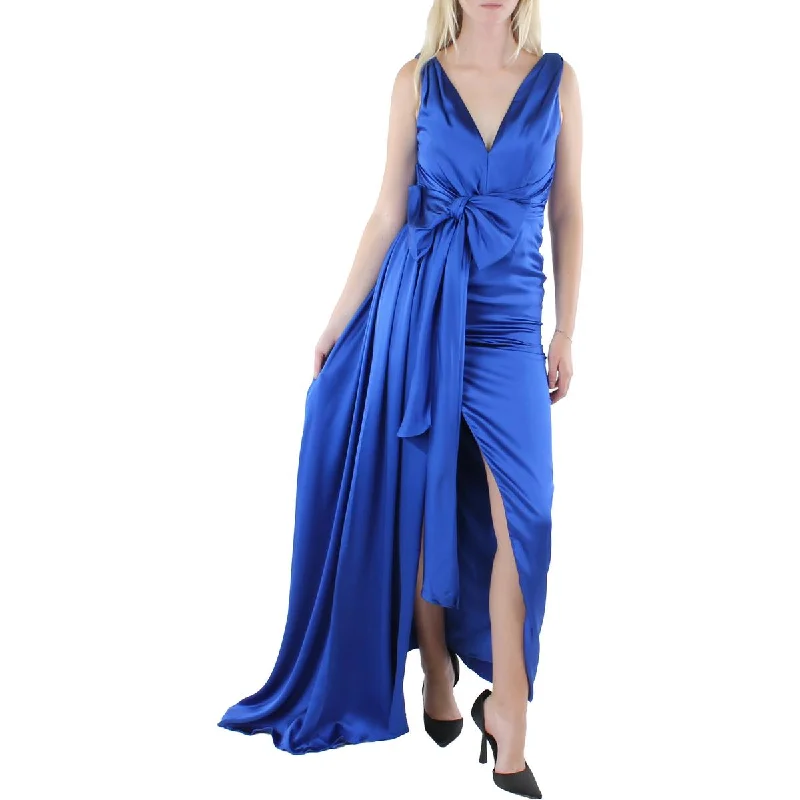 Womens Satin Draped Evening Dress Elegant Long Evening