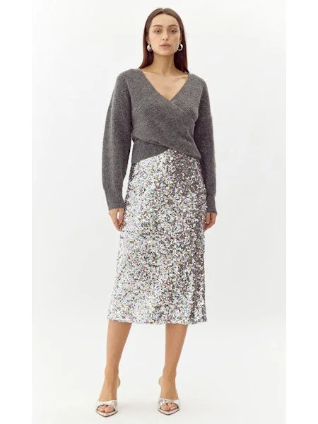 Lacey Sequins Midi Skirt spandex blend skirt