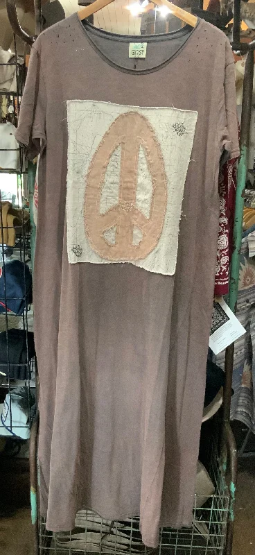 Distressed Peace Sign Maxi Cotton Dress One Size Tunics Ceremony elegant