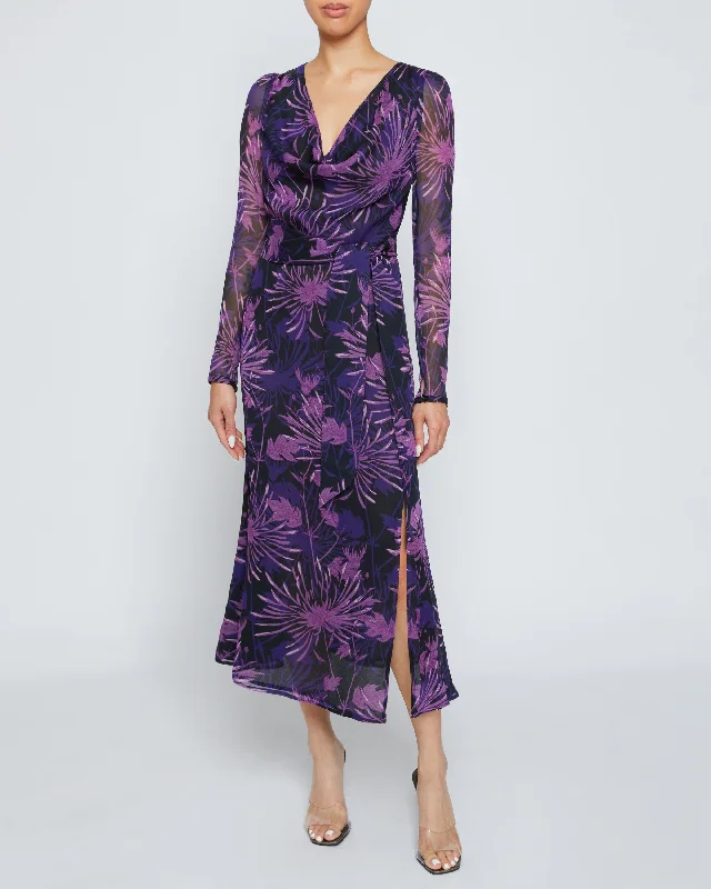 PIPER Cowl Neck Dress in Abstract Floral Crinkled Georgette Tunics Lace romantic