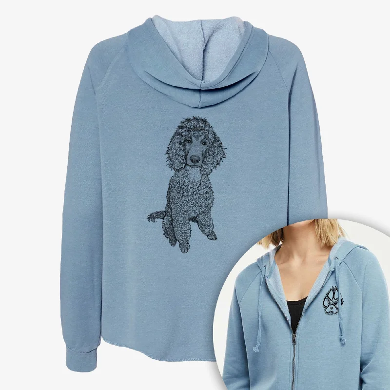 Doodled Casey the Standard Poodle - Women's Cali Wave Zip-Up Sweatshirt Hoodie with Front Slit Layering Stylish