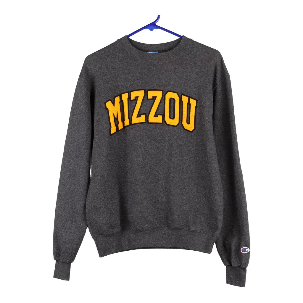 Mizzou Champion College Sweatshirt - Small Grey Cotton Blend Zip Hoodie Drawstring Kangaroo Pocket