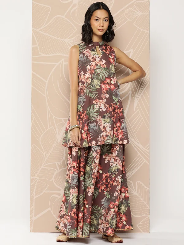 Women's Printed Crepe Tunic With Skirt - Ahalyaa summer skirt style