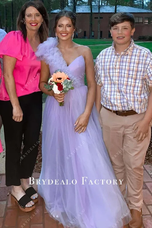 Homecoming Dress | Lilac Ruffled One Shoulder A-Line Formal Gown Tunics Luxurious premium Homecoming Dress | Lilac Ruffled One Shoulder A-Line Formal Gown Tunics Luxurious premium