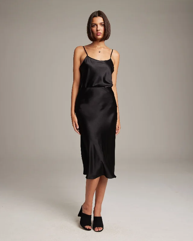 Bias Midi Skirt in Silk Charmeuse leather skirt refined